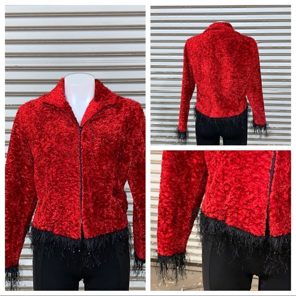 🛍️Sharon Endick red  jacket with fringe/beads